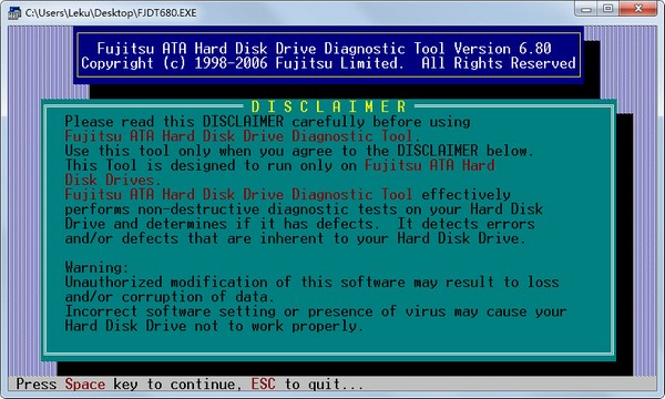 Fujitsu Diagnostic（IDE）硬盘坏道检测工具 V6.80 绿色英文版