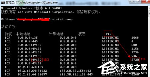 Win7查看某个端口被占用的解决方法