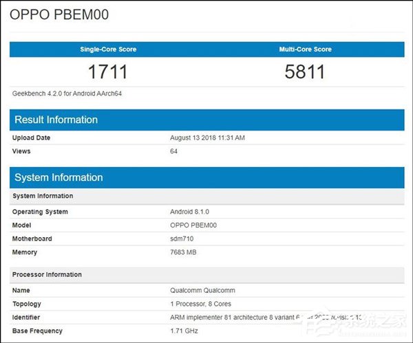 OPPO R17 Pro手机Geekbench跑分疑曝光