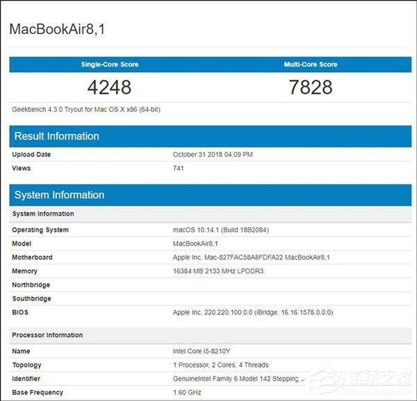 单核4248分!2018款新MacBook Air Geekbench跑分曝光