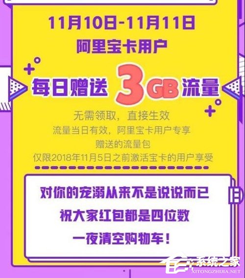 阿里宝卡\/蚂蚁宝卡宣布双11免费赠送6GB流量
