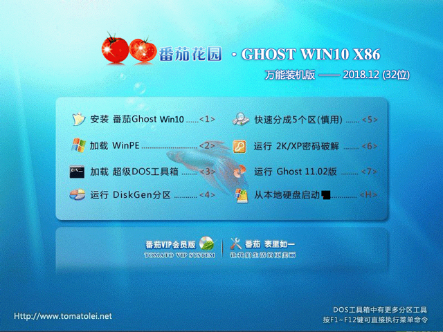 番茄花园 GHOST WIN10 X86 万能装机版 V2018.12(32位)