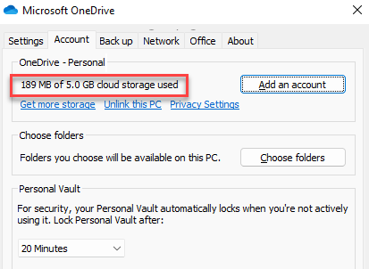 检查OneDrive存储空间使用情况