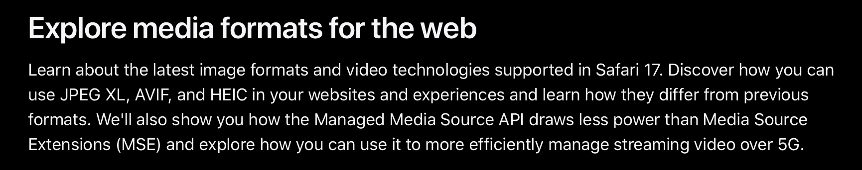 ƻΪ iOS  Safari  17.1  Managed Media Source API