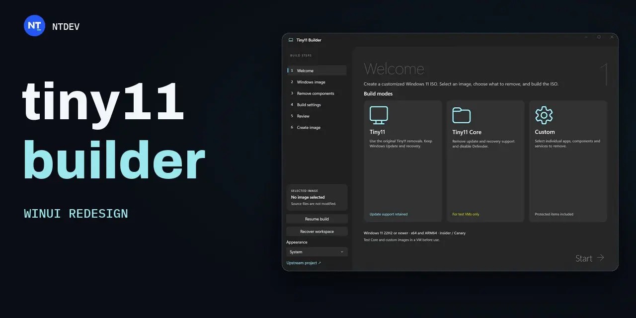 Tiny11 Builder ��� WinUI3 �ع���֧������ Win11 26H2 ����ϵͳ����